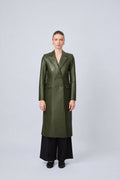 SACO LARGO DE CUERINA CON BOLSILLOS Y SOLAPAS VERDE MILITAR - BRUMA