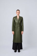 SACO LARGO DE CUERINA CON BOLSILLOS Y SOLAPAS VERDE MILITAR - BRUMA