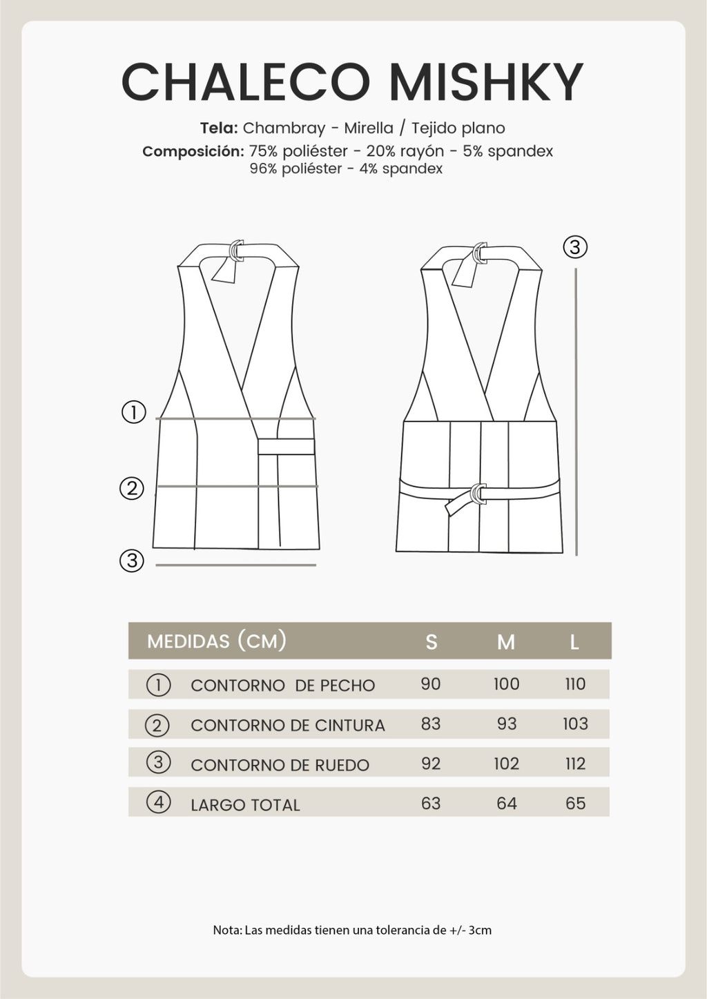 CHALECO ESCOTE EN V CON REGULADOR BEIGE - MISHKY