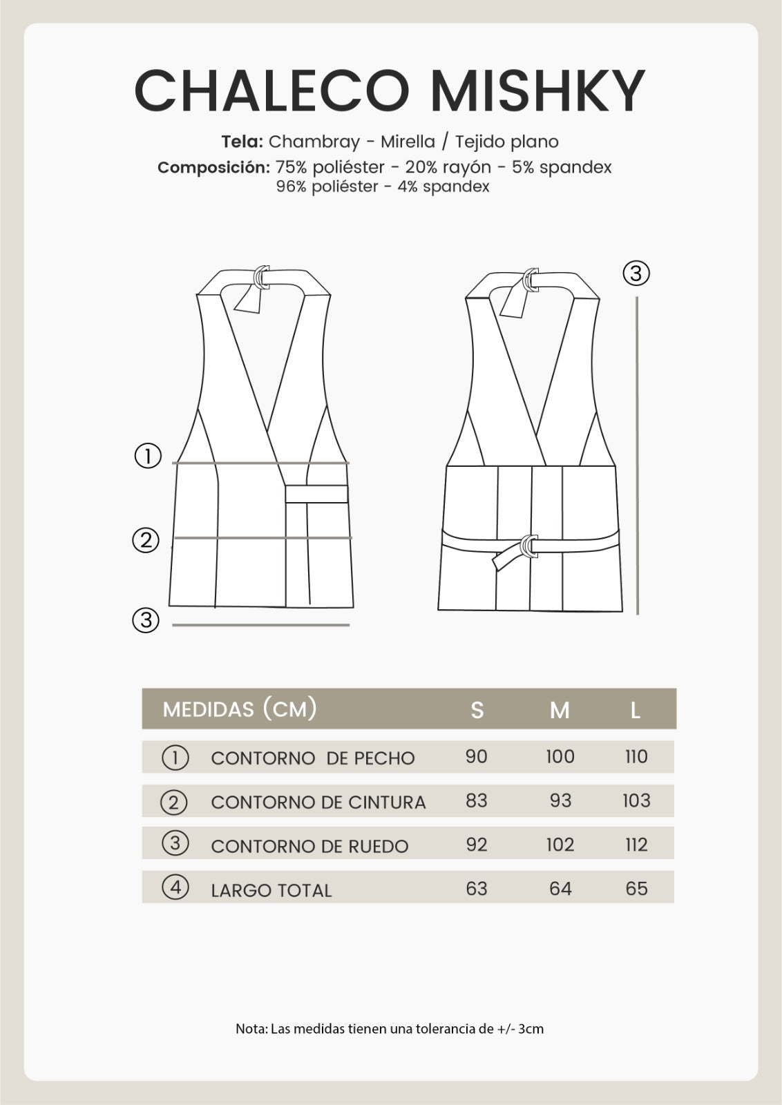 CHALECO ESCOTE EN V CON REGULADOR BEIGE - MISHKY