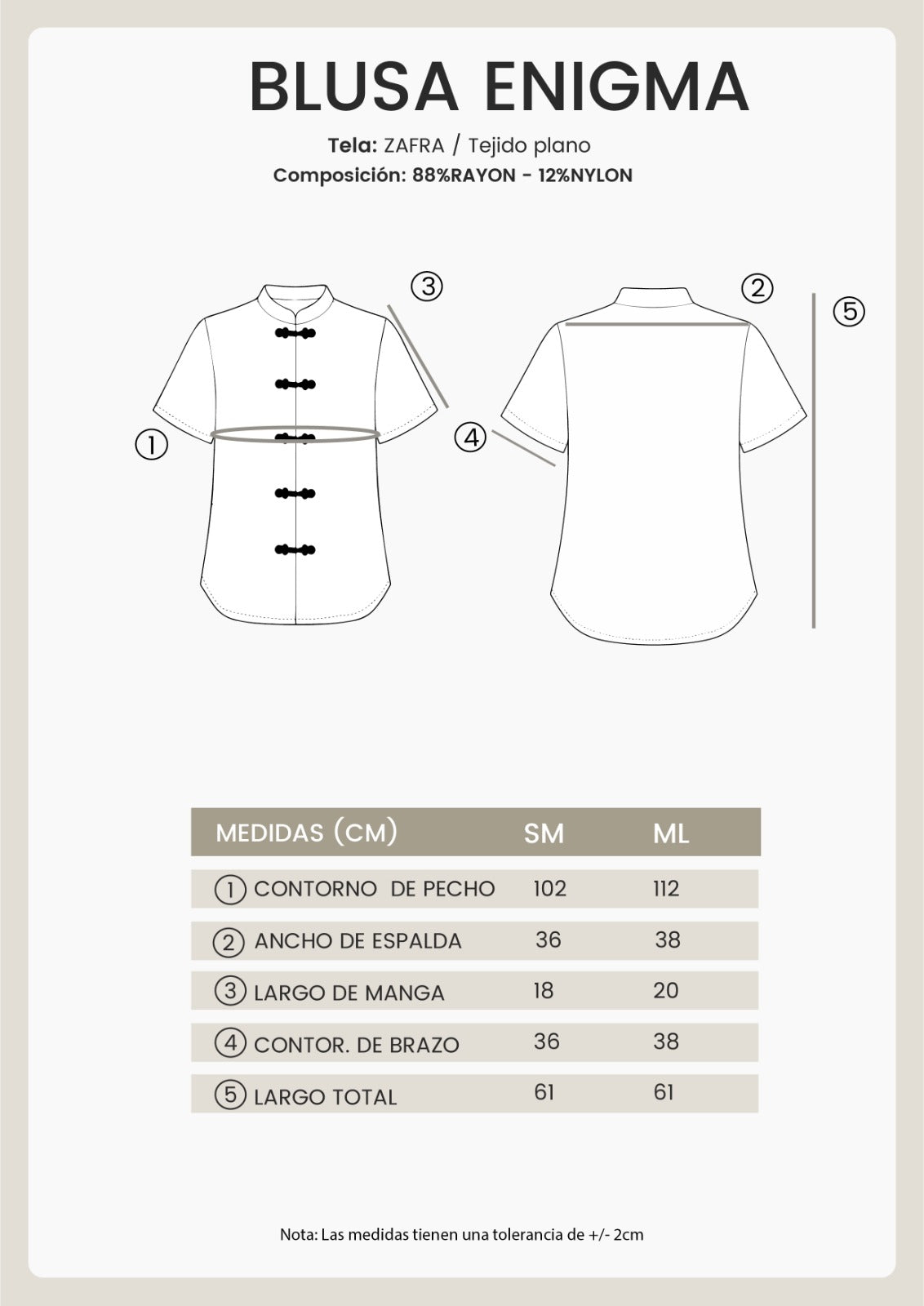 BLUSA DE CUELLO NERU CON BOTONES ORIENTALES PERLA - ENIGMA