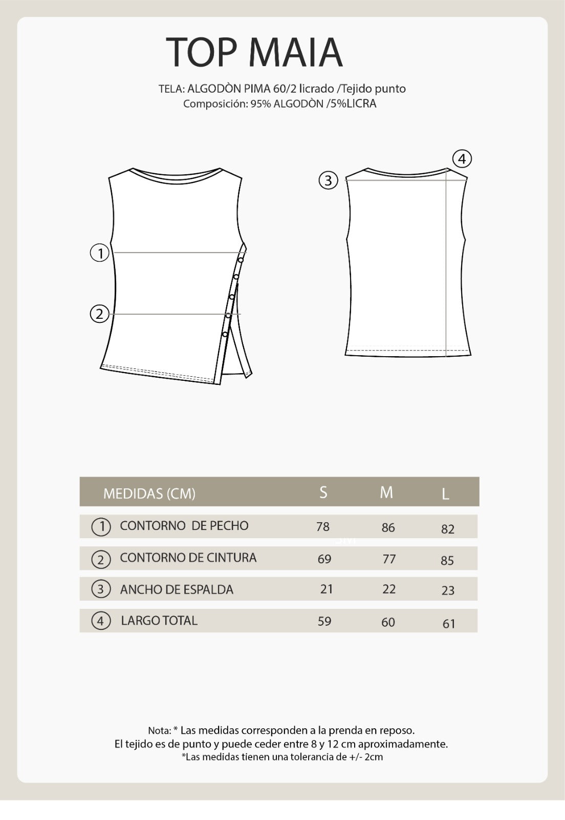 TOP MANGA CERO CON BOTONES LATERALES PERLA - MAIA