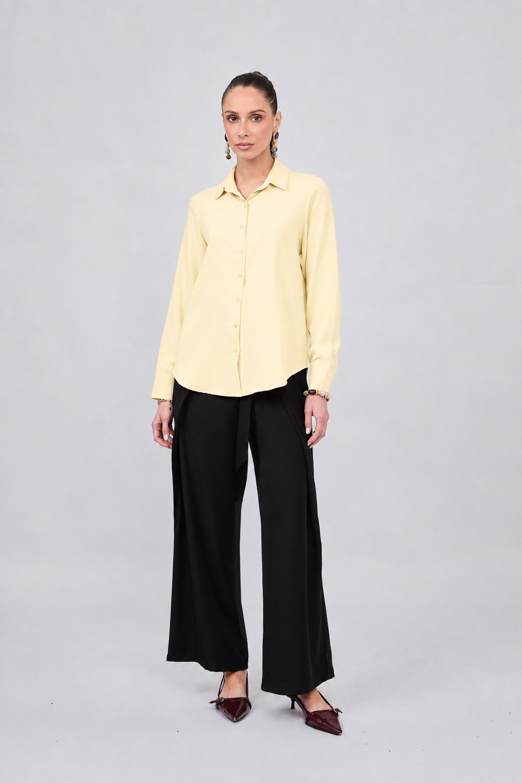 BLUSA MANGA LARGA CUELLO CAMISERO AMARILLO - PARIS [PRE-VENTA]