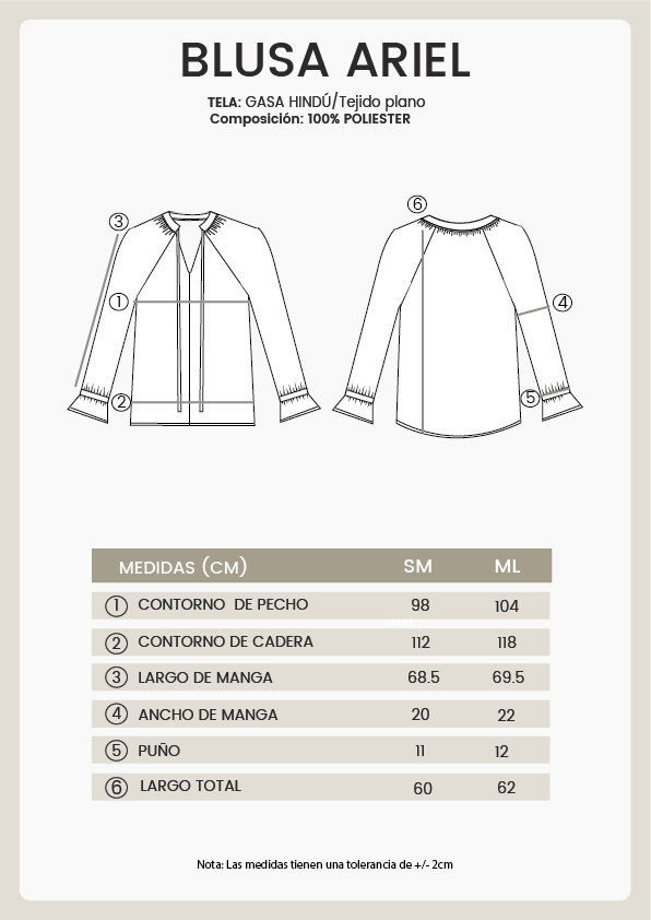 BLUSA DE GASA MANGA LARGA CON LAZO MARRÓN - ARIEL