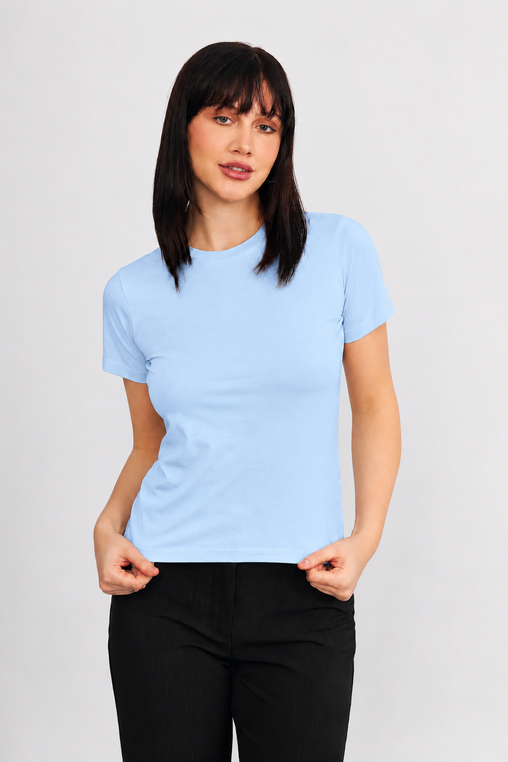 POLO BASICO PARA MUJER DE VISCOSA CELESTE  - CAMILA